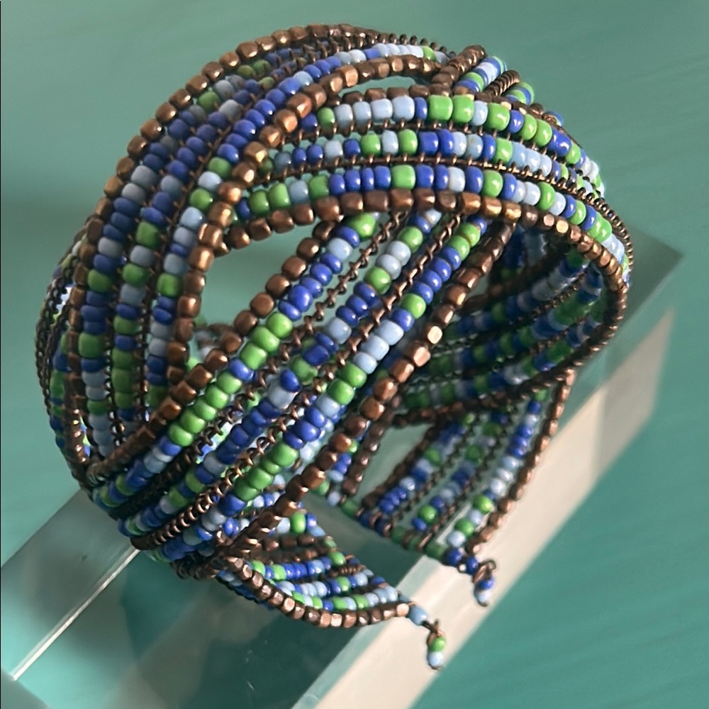 Set 3 Adjustable Wire Cuff Multicolored Glass Hem… - image 5